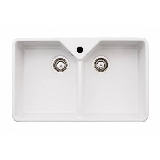 Abode Provincial Large Double Bowl Sink in White Ceramic AW1021 - The Tap Specialist