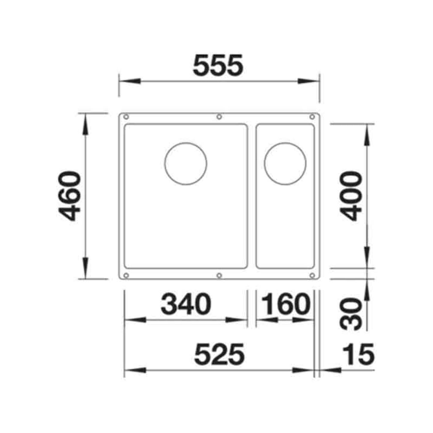 Blanco SUBLINE 340/160-U RH Silgranit 1.5 Bowl Undermount Soft White Kitchen Sink - 527163