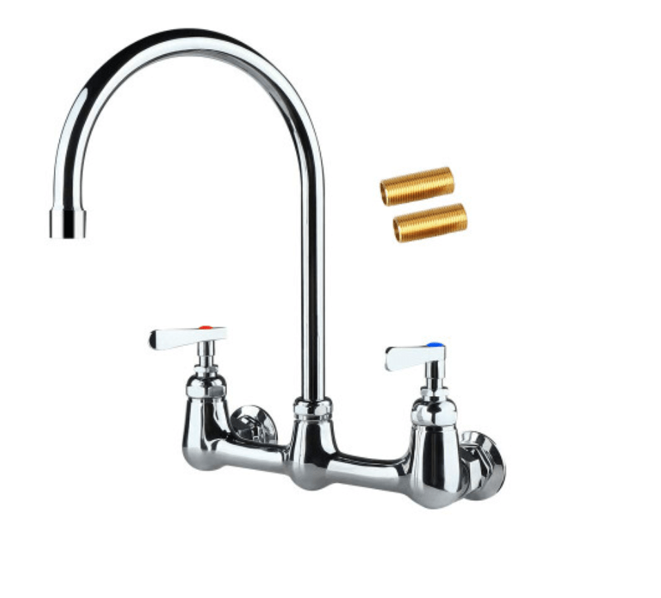 COOLWEST Commercial Wall Mount Faucet 8 Inch Center with 8"Gooseneck Swivel Spout 2 Handles Heavy Duty Brass Kitchen Sink Faucet Chrome Finish - The Tap Specialist