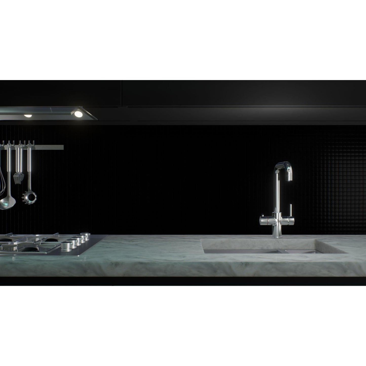 Ellsi 3 - in - 1 Instant Hot Water Tap Standard - Chrome finish on quartz worktop - The Tap Specialist
