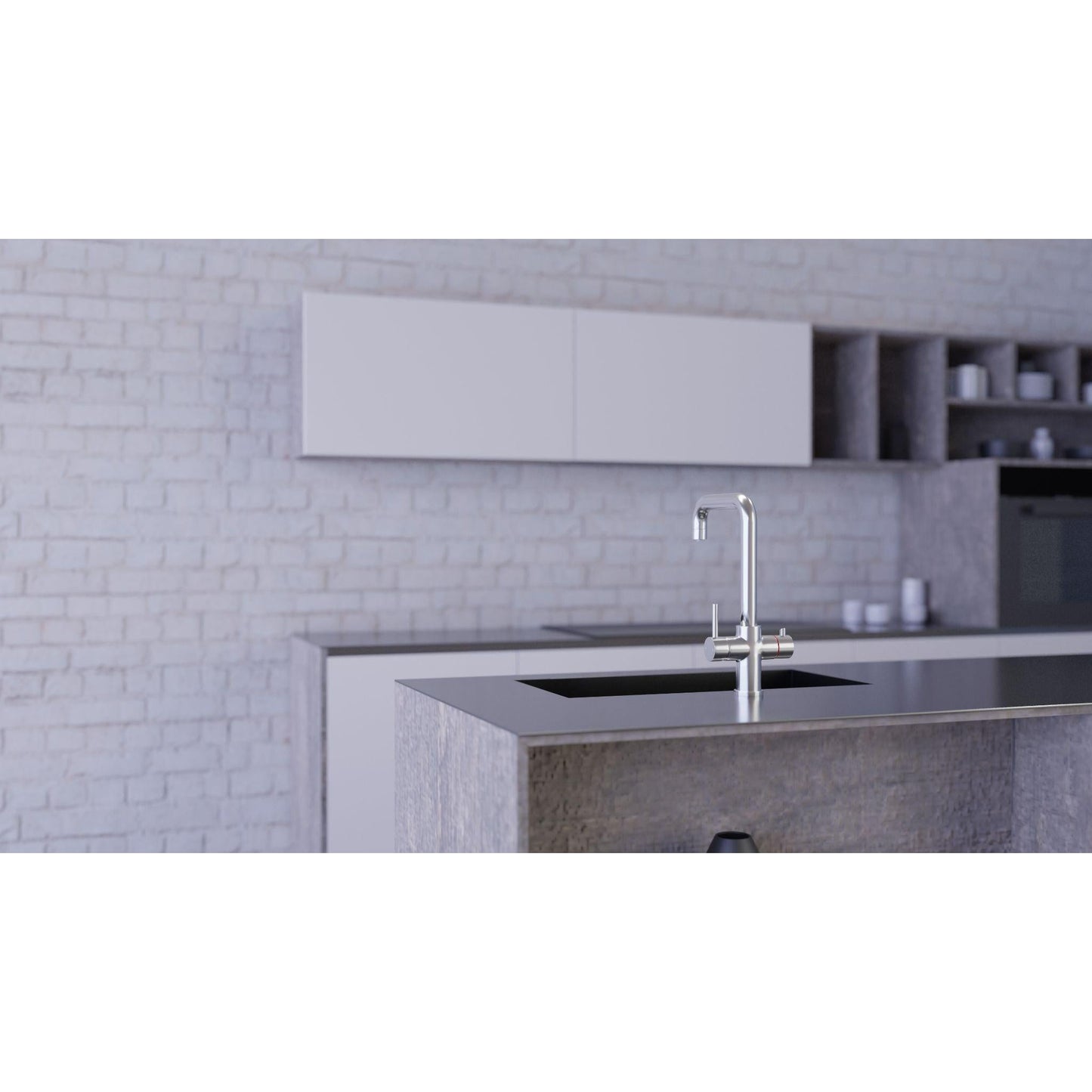 Ellsi 3 - in - 1 Instant Hot Water Tap Standard - Chrome finish, lifestyle image in modern minimalist kitchen The Tap Specialist