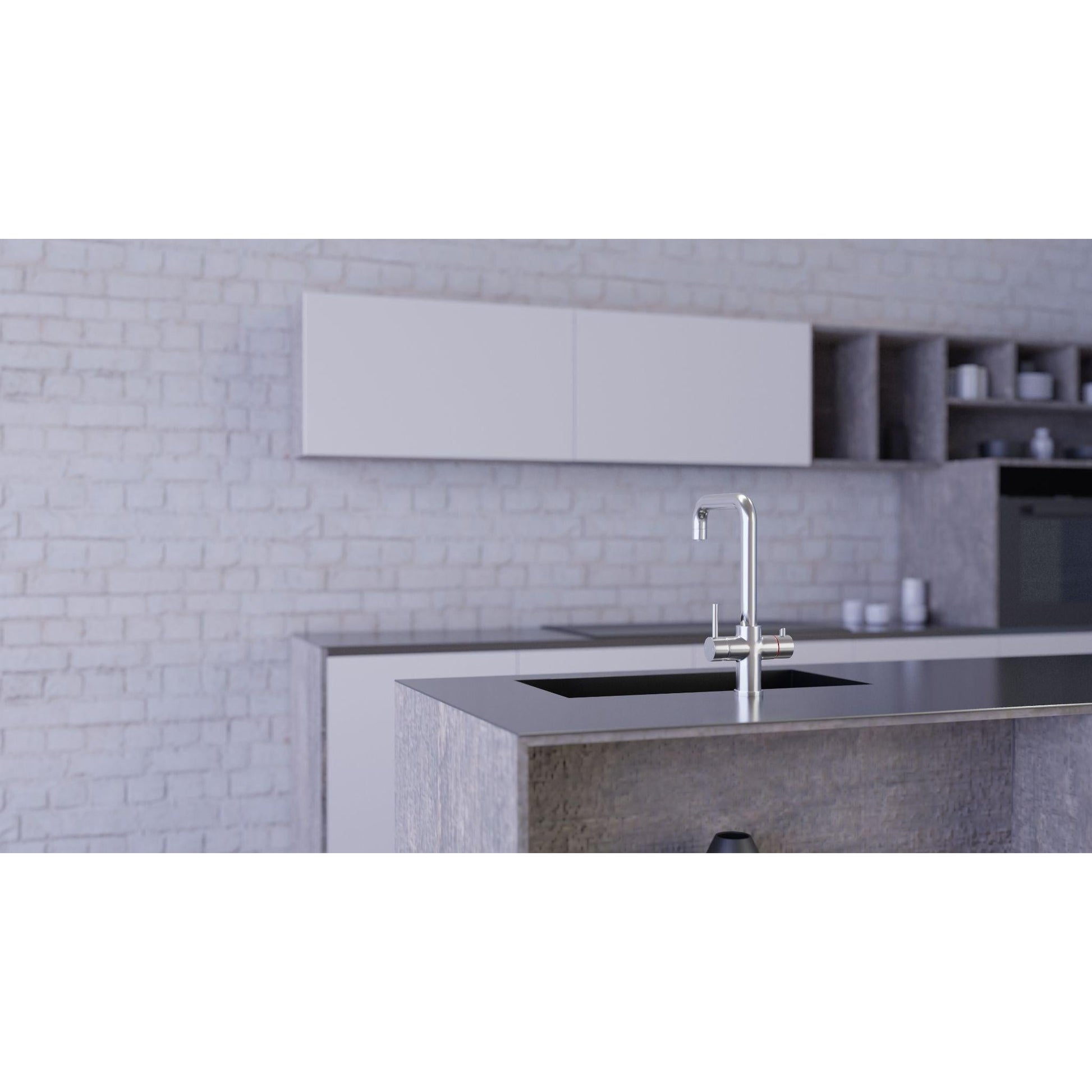 Ellsi 3 - in - 1 Instant Hot Water Tap Standard - Chrome finish, lifestyle image in modern minimalist kitchen The Tap Specialist