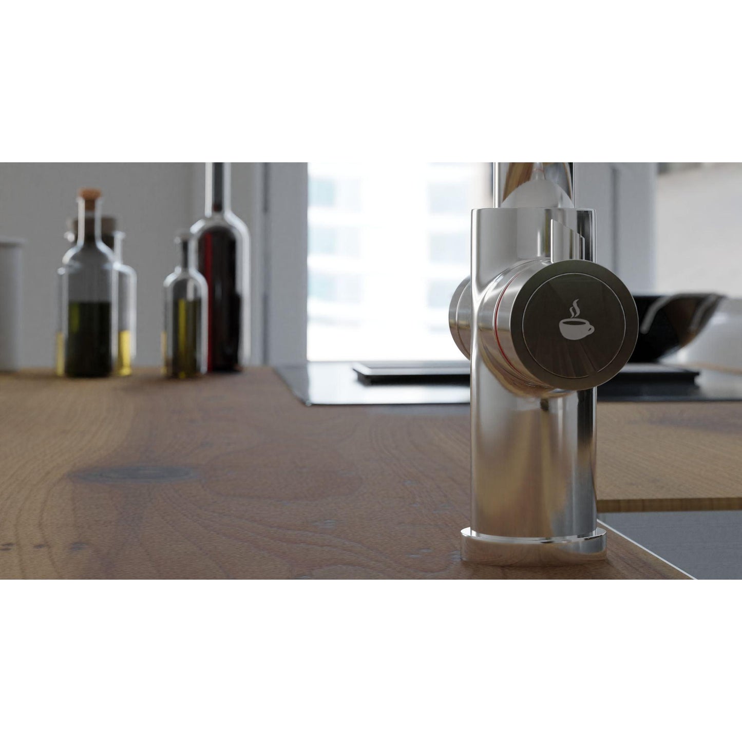 Ellsi 3 - in - 1 Instant Hot Water Tap Standard - Side view of Chrome finish, Boiling tap handle with safety mechanic The Tap Specialist