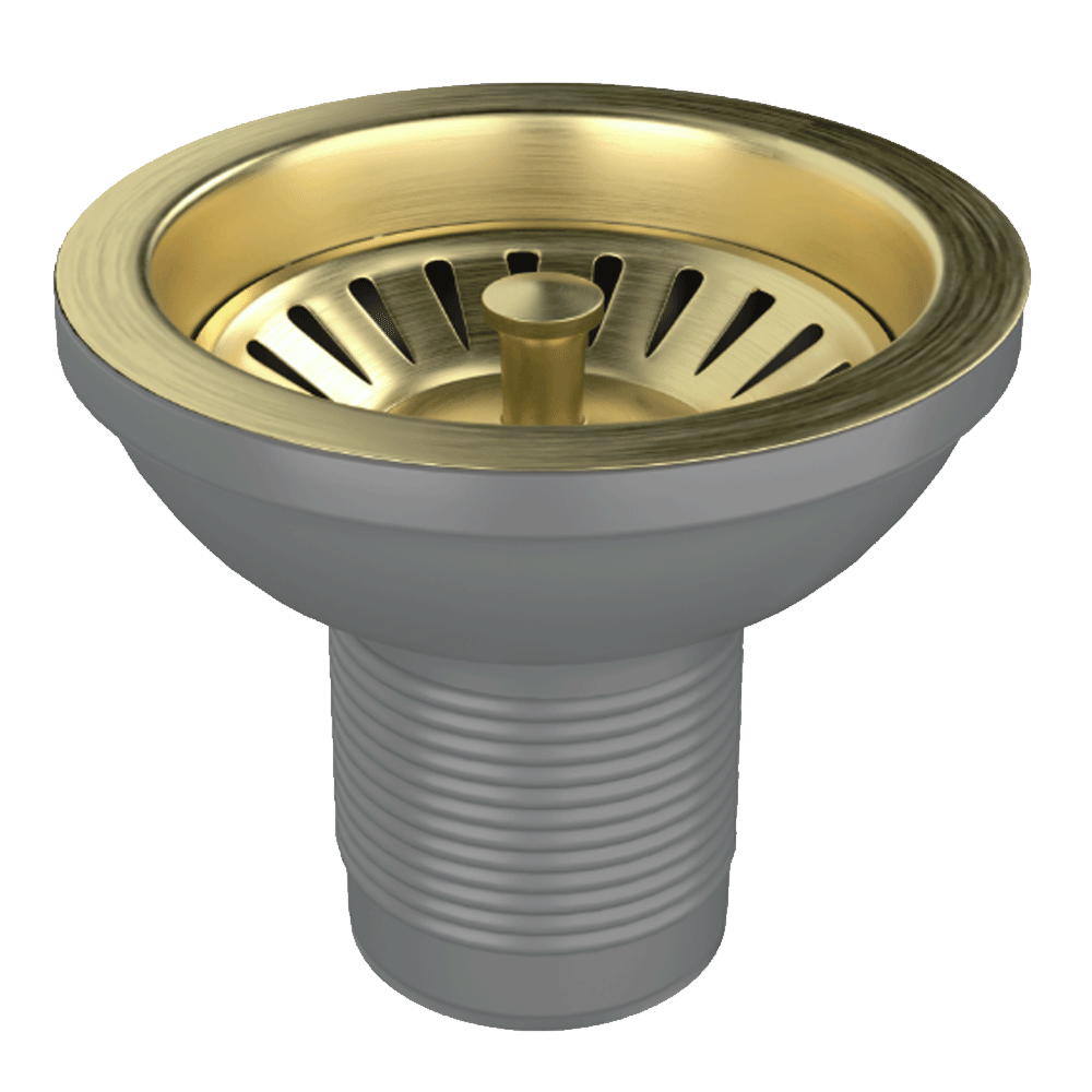 Ellsi Basket Strainer Kitchen Sink Waste with Round and Rectangular Overflow Plates - Brushed Brass