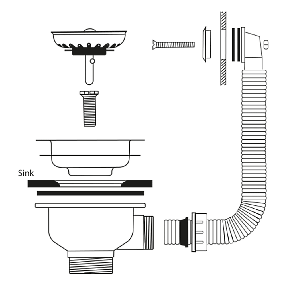 Ellsi Basket Strainer Kitchen Sink Waste with Round and Rectangular Overflow Plates - Brushed Brass