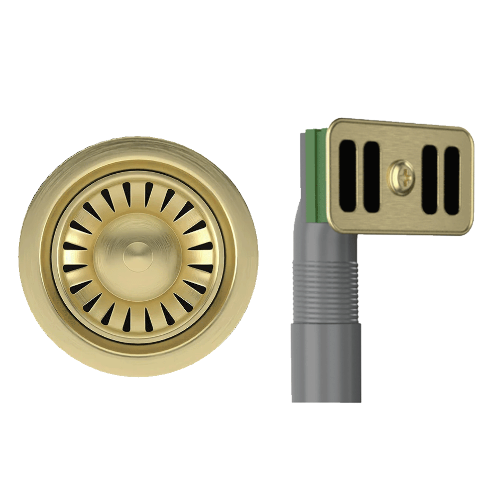 Ellsi Basket Strainer Kitchen Sink Waste with Round and Rectangular Overflow Plates - Brushed Brass