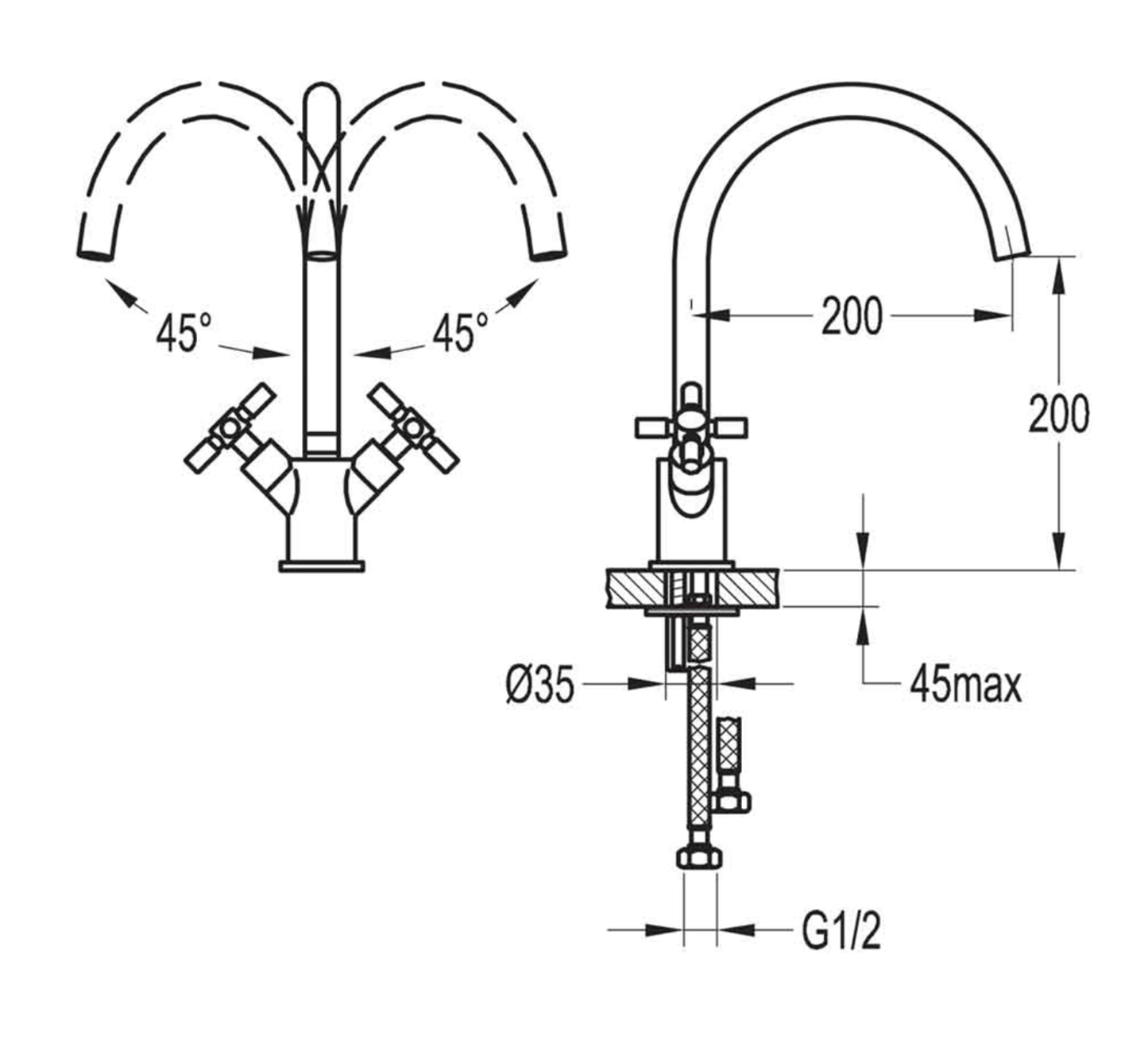 Flova XL Dual Crosshead Handle Monobloc Kitchen Mixer - The Tap Specialist