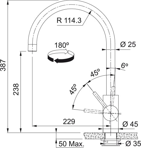 Franke Eos Neo Stainless Steel Kitchen Tap - The Tap Specialist- Technical Drawing