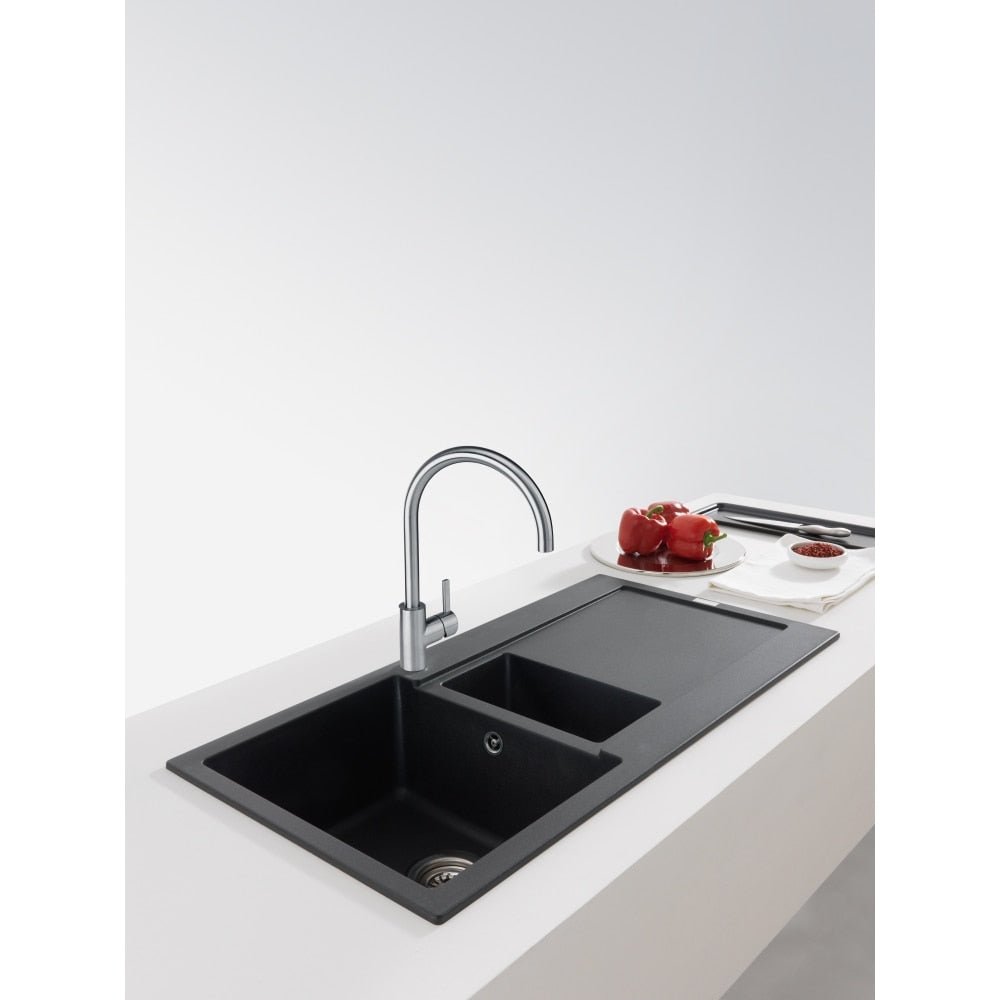 Franke Eos Neo Stainless Steel Kitchen Tap - The Tap Specialist Lifestyle image tap in kitchen setting