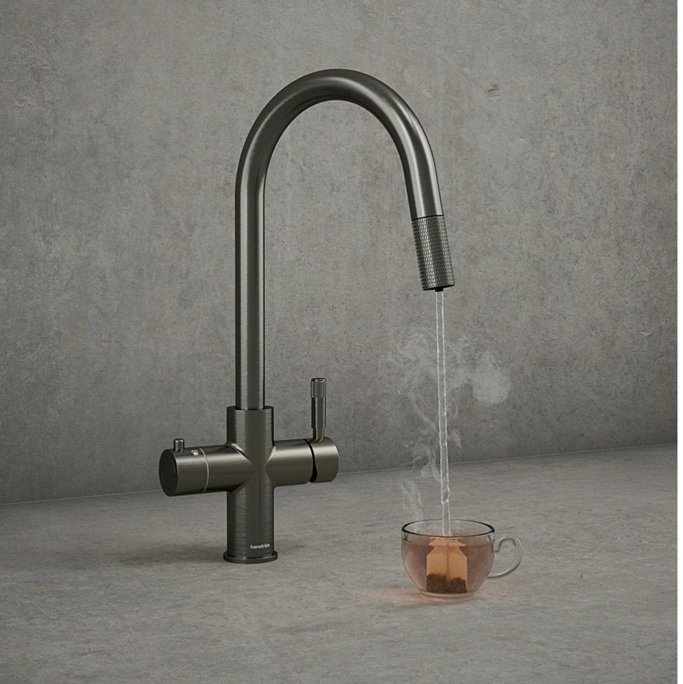 Hanstrom 4 - in - 1 Flex Pro Instant Boiling Water Tap Pull Out - Brushed Gunmetal - The Tap Specialist