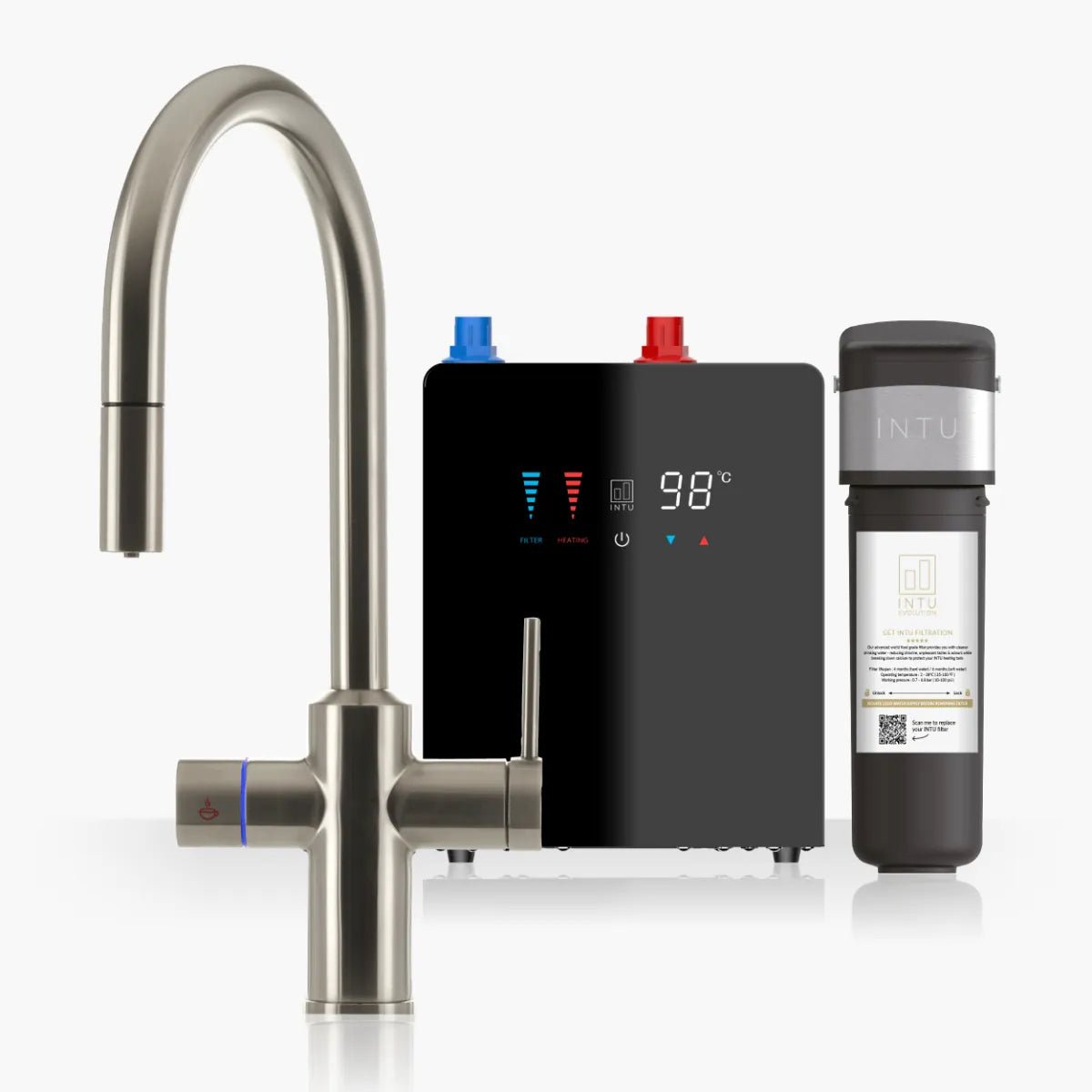 INTU Digital Sovereign 4 - in - 1 Pull Down Swan Instant Boiling Water Tap – 2.4L or 4.0L Nexus Tank - The Tap Specialist