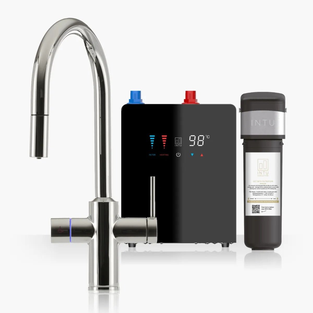 INTU Digital Sovereign 4 - in - 1 Pull Down Swan Instant Boiling Water Tap – 2.4L or 4.0L Nexus Tank - The Tap Specialist