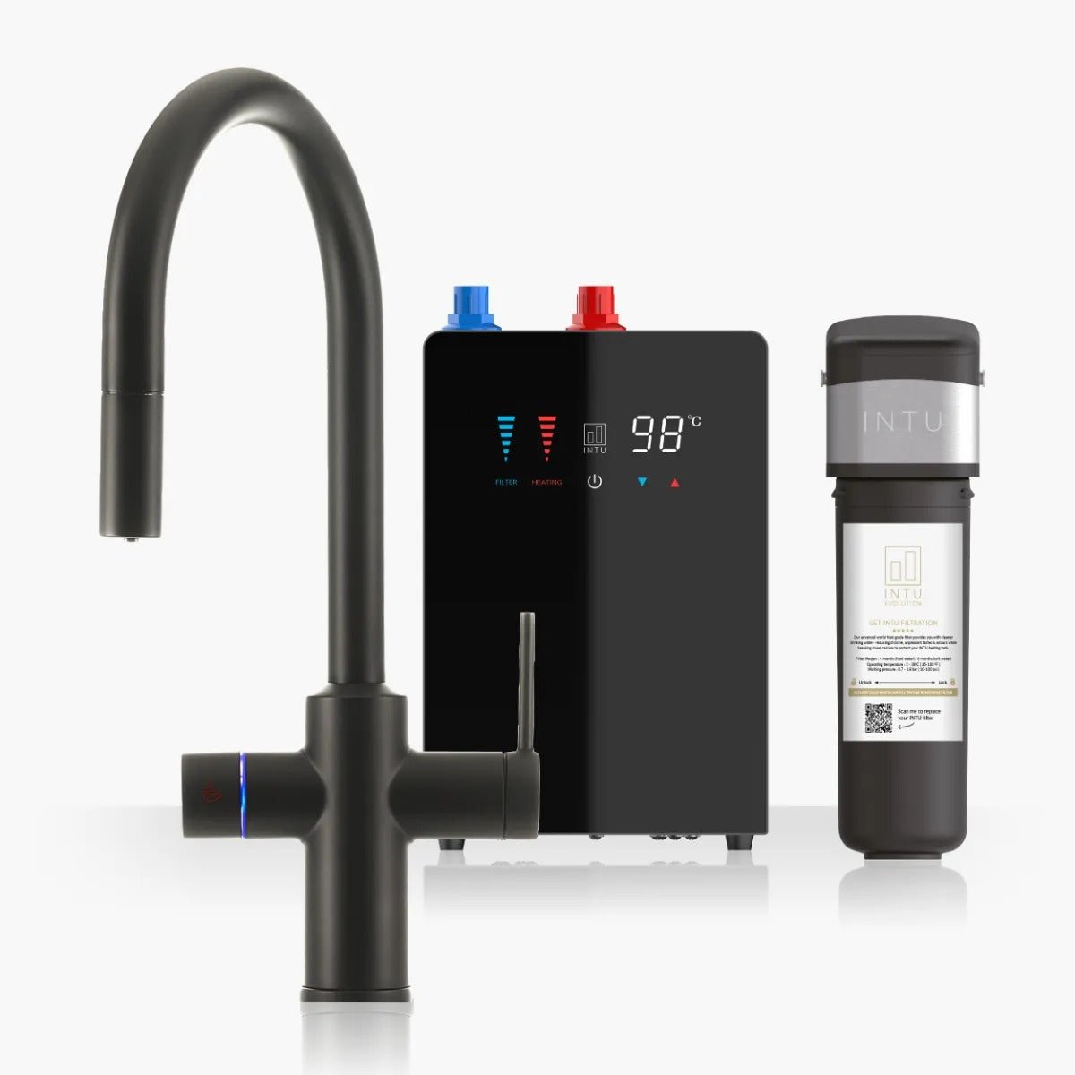 INTU Digital Sovereign 4 - in - 1 Pull Down Swan Instant Boiling Water Tap – MATT BLACK 4.0L Nexus Tank - The Tap Specialist