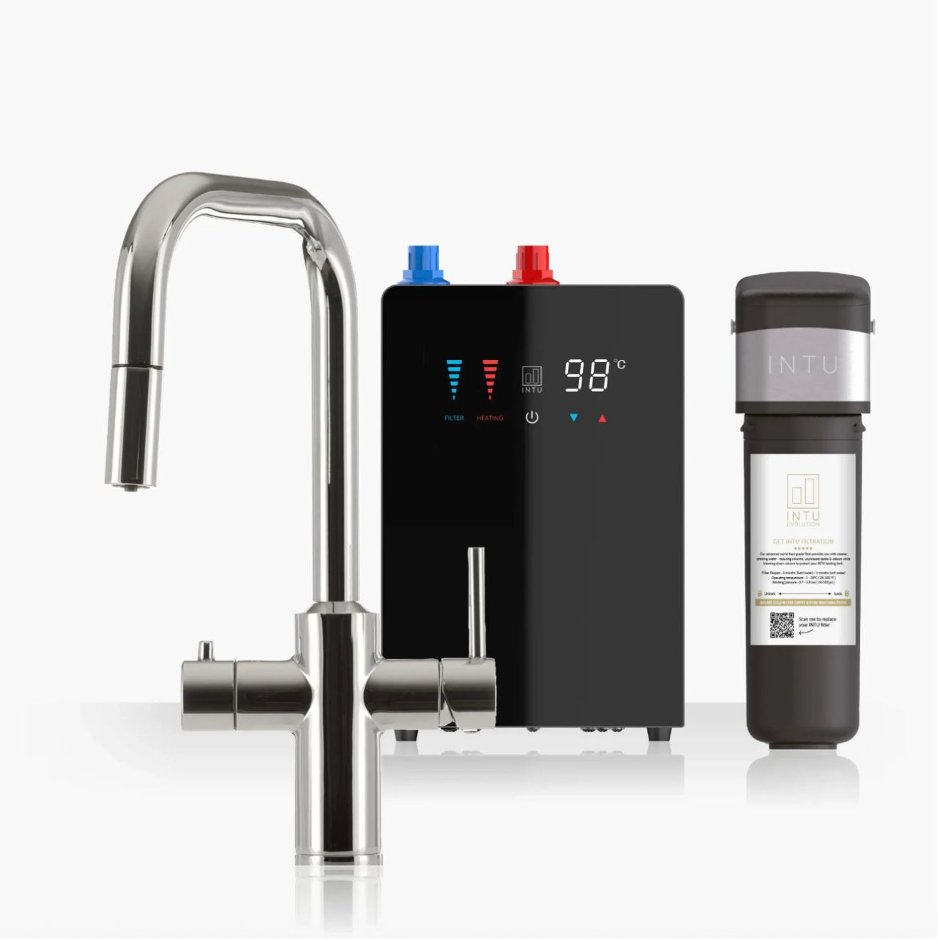 Intu Monarch & Nexus 4 - 1 Pull Down Square Instant Boiling Water Tap - The Tap Specialist
