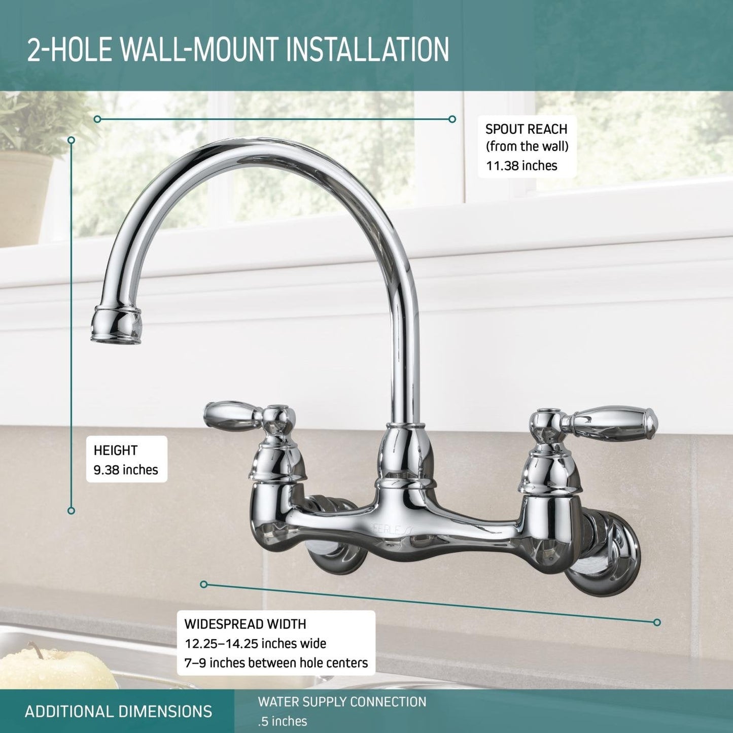 Peerless Claymore 2 - Handle Wall - Mount Kitchen Sink Faucet, Chrome - The Tap Specialist