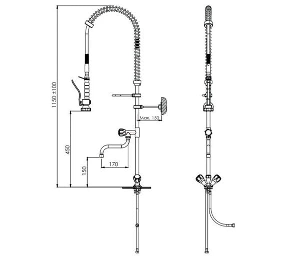 Quattro Commercial Pre Rinse Arm Tap With Trigger Spray Plus Add On Faucet - The Tap Specialist