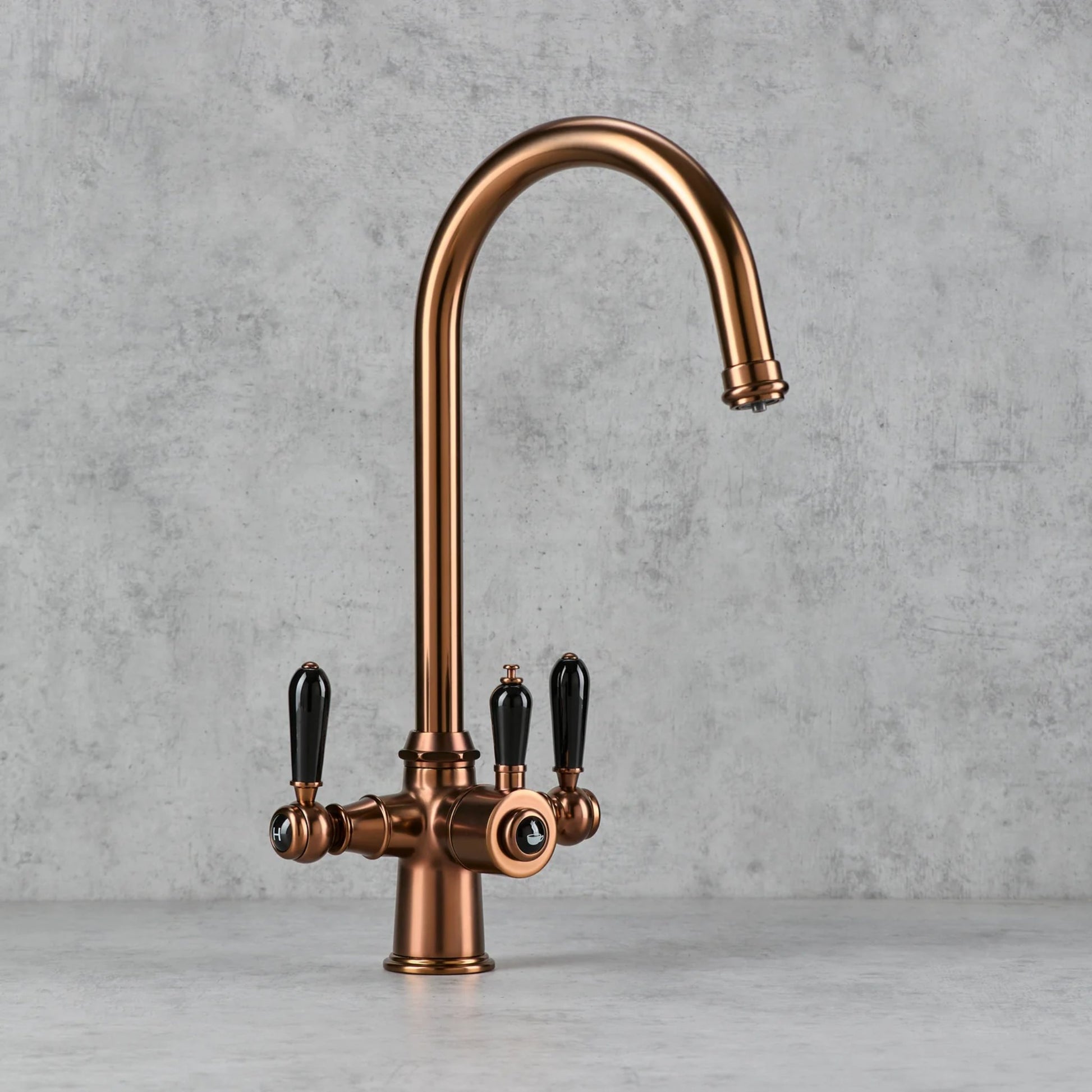 Ellsi 3 in 1 Boiling Water Tap Copper with Black Ceramic Handles