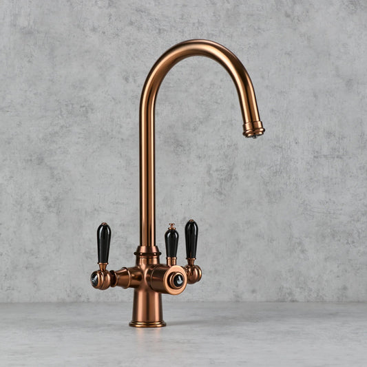 Ellsi 3 in 1 Boiling Water Tap Copper with Black Ceramic Handles