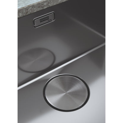 Franke Mythos Stainless Steel Kitchen Sink Close Up View of Finish & Plug