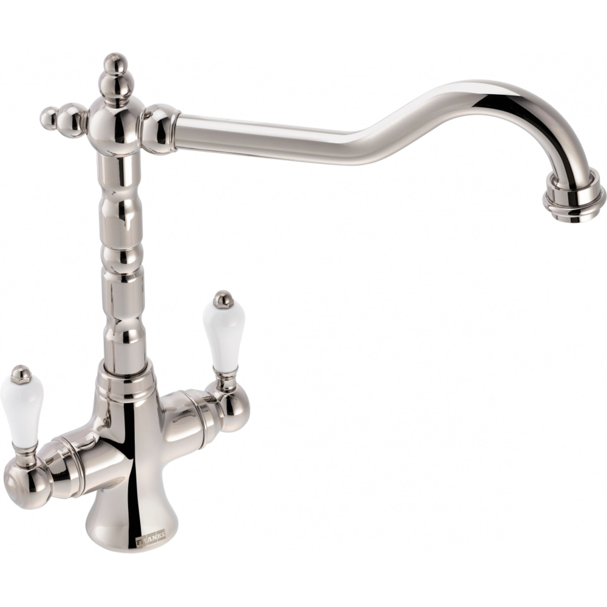 Franke Cotswold Twin Lever L Spout Swivel Polished Nickle Kitchen Tap