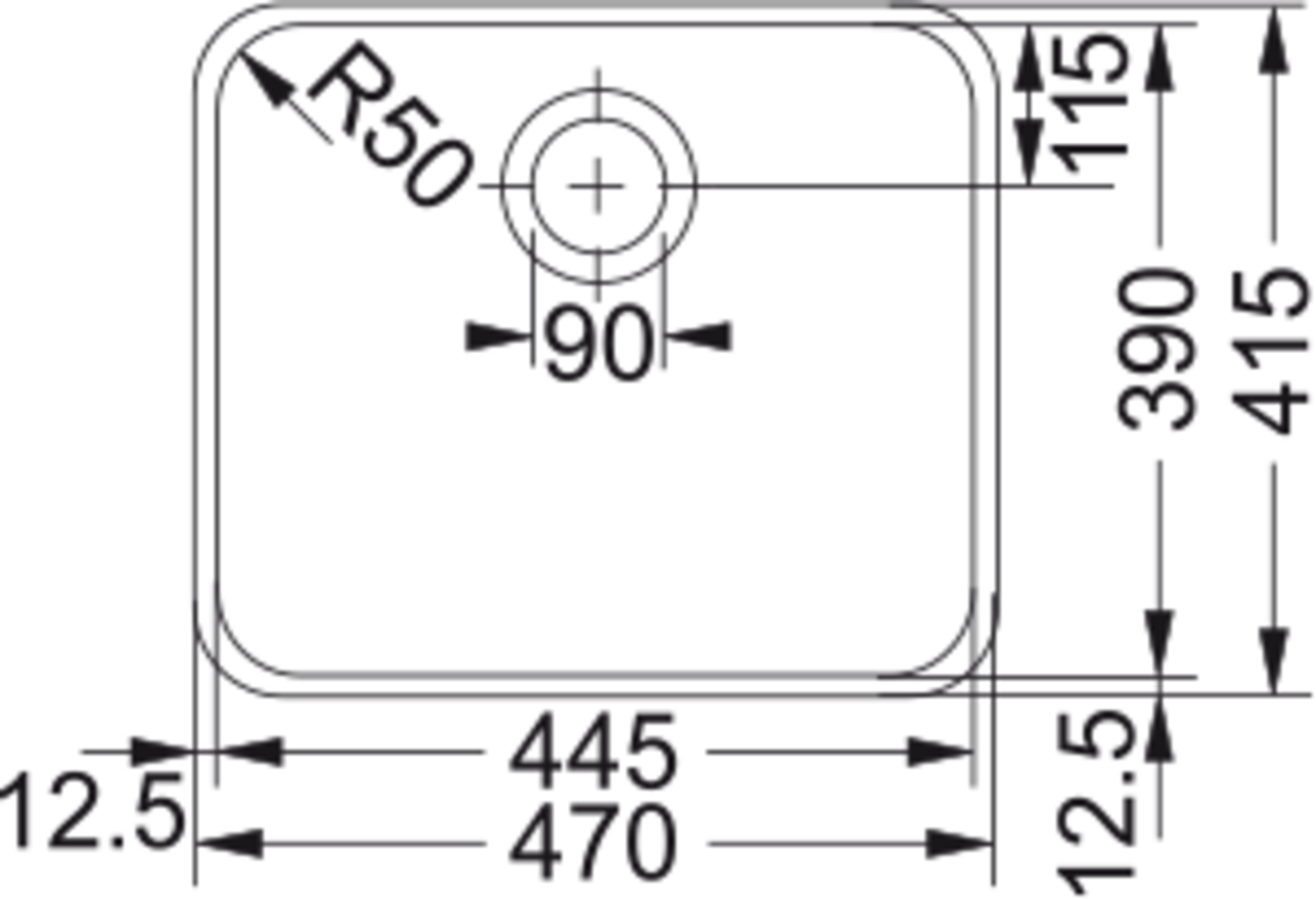 Franke Undermount LARGO LAX 110 45 Kitchen Sink - Dimensional Drawing