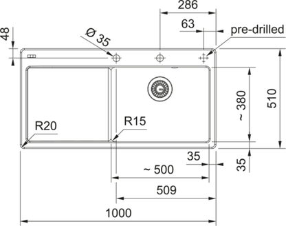 Franke Mythos MYK 611-100 LHD Inset Sink 124.0747.103 | The Tap Specialist
