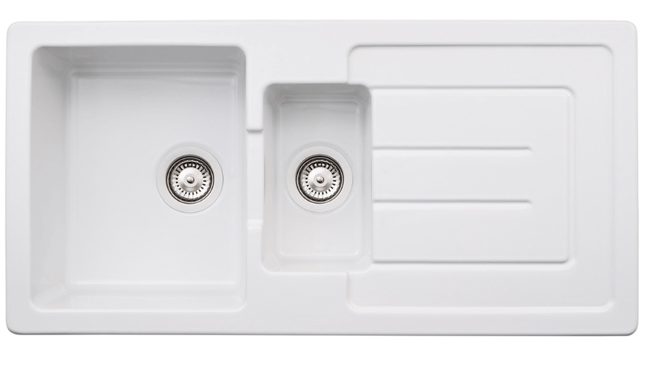 Abode Acton 1.5Bowl & Drainer Ceramic Inset Sink - White AW1041 - The Tap Specialist