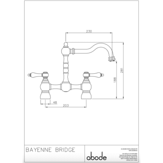 Abode Bayenne Bridge Mixer Dual Lever Tap With/out Integrated Hand Spray - The Tap Specialist