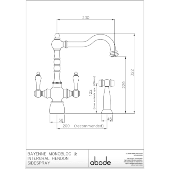 Abode Bayenne Monobloc Dual Lever Tap With or Without Integrated Handspray AT3027 - The Tap Specialist