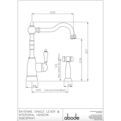 Abode Bayenne Monobloc Single Lever Tap With or Without Integrated Handspray - The Tap Specialist