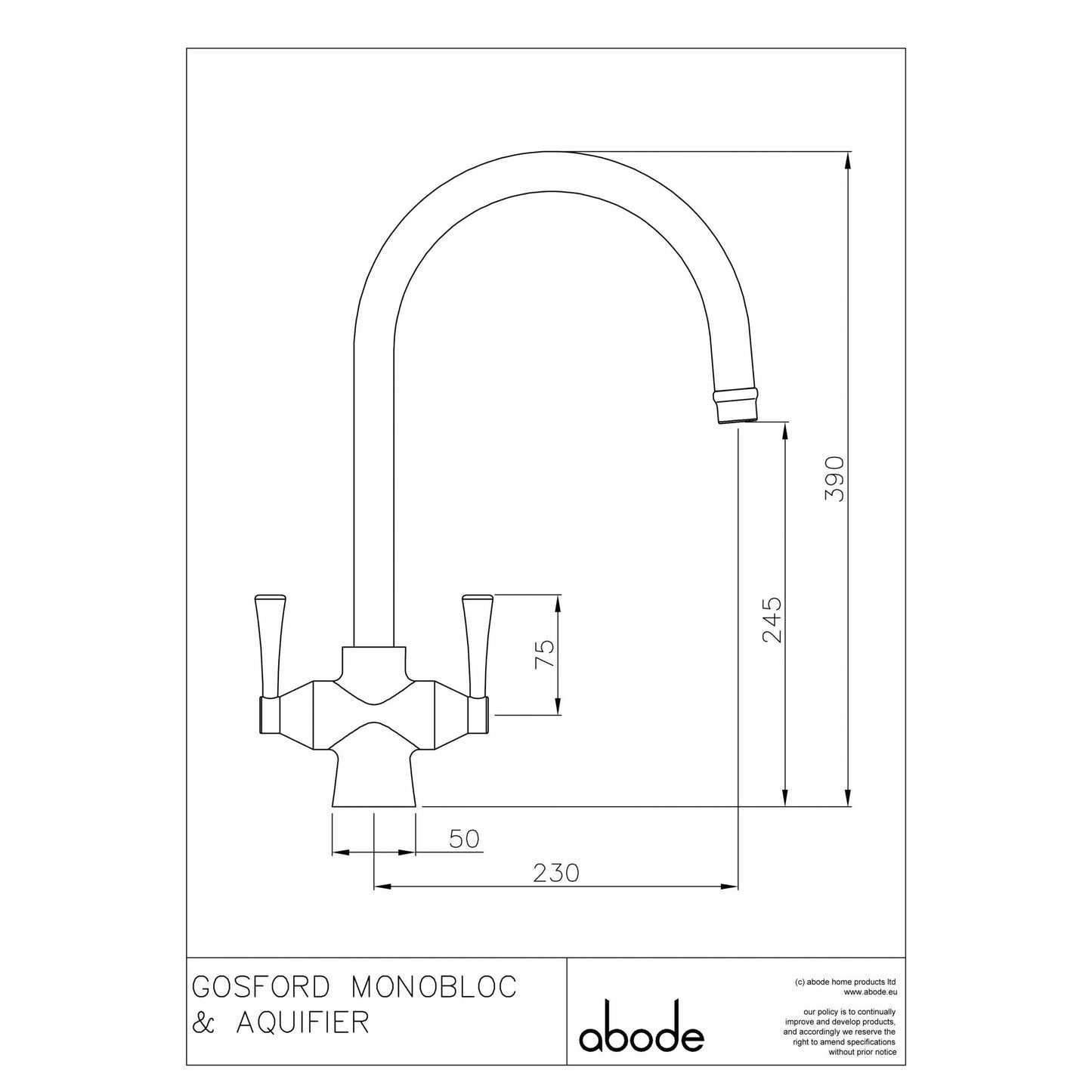 Abode Gosford Monobloc Aquifier Filter Tap - The Tap Specialist