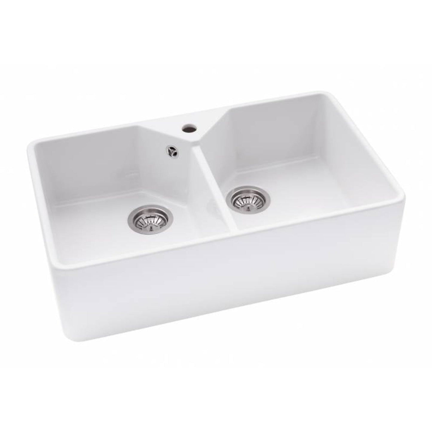 Abode Provincial Large Double Bowl Sink in White Ceramic AW1021 - The Tap Specialist