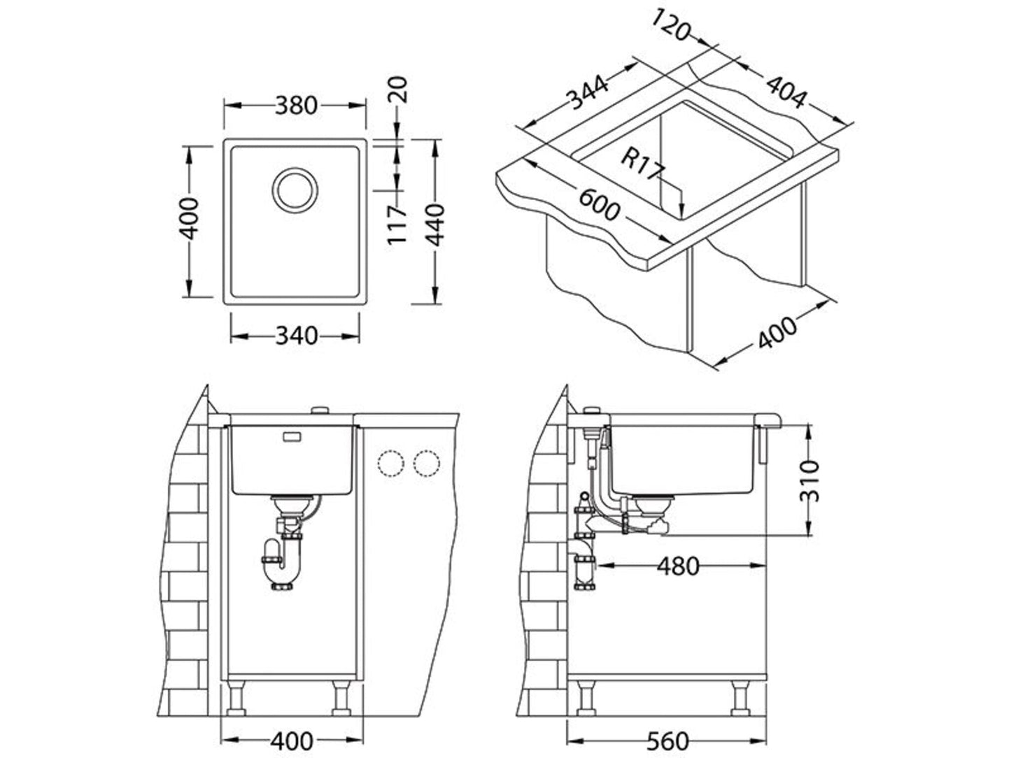 Alveus Kombino 20 Single Bowl Stainless Steel Sink 1100234N for 400mm Cabinet - The Tap Specialist