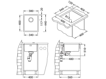 Alveus Kombino 20 Single Bowl Stainless Steel Sink 1100234N for 400mm Cabinet - The Tap Specialist