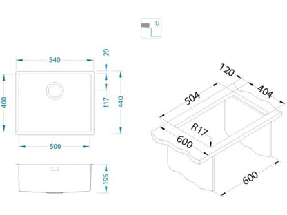 Alveus Kombino 50 Single Bowl Stainless Steel Sink 1100237N for 600mm Cabinet - The Tap Specialist