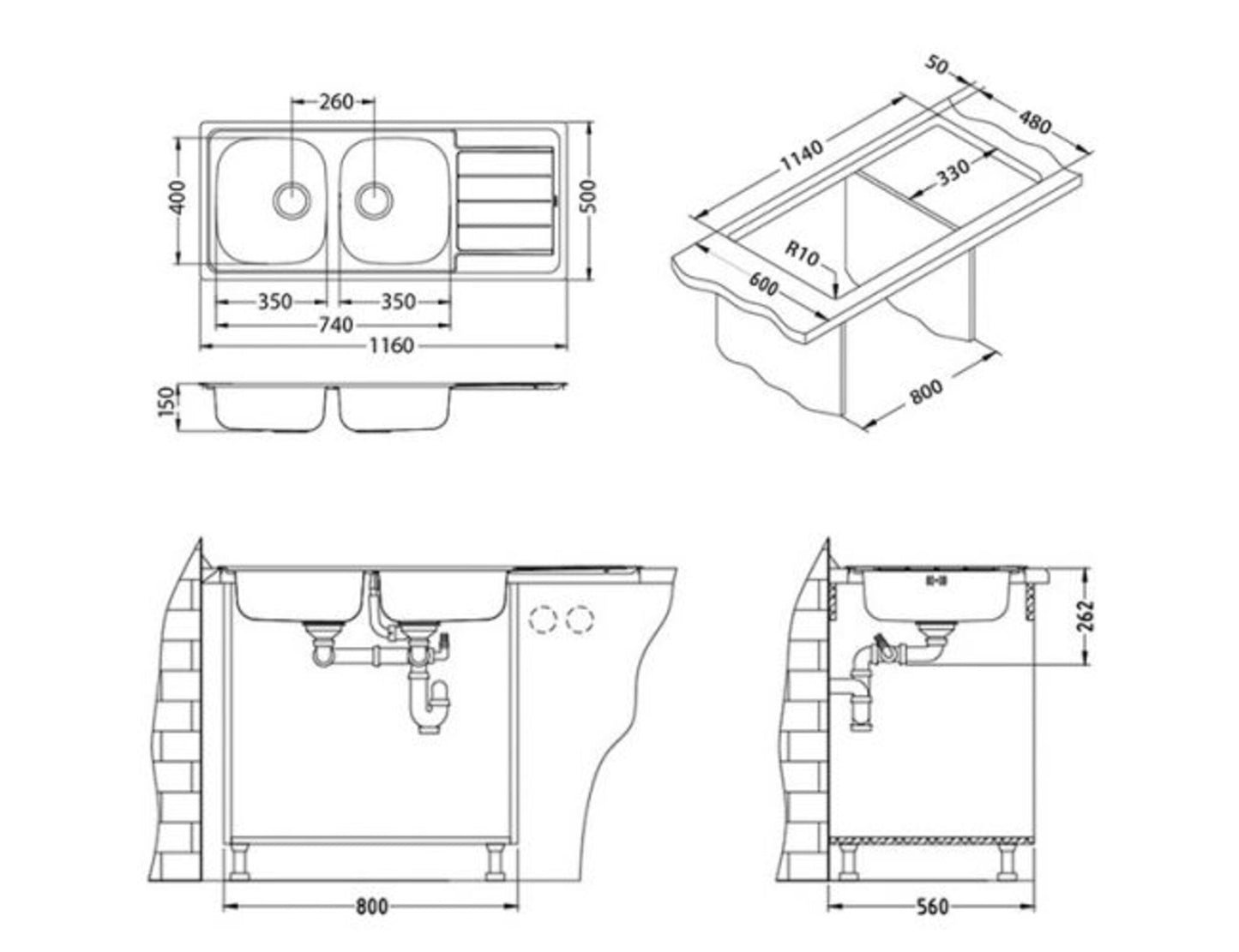 Alveus Line 100 Double Bowl Stainless Steel Sink 1149124N for 800mm Cabinet - The Tap Specialist