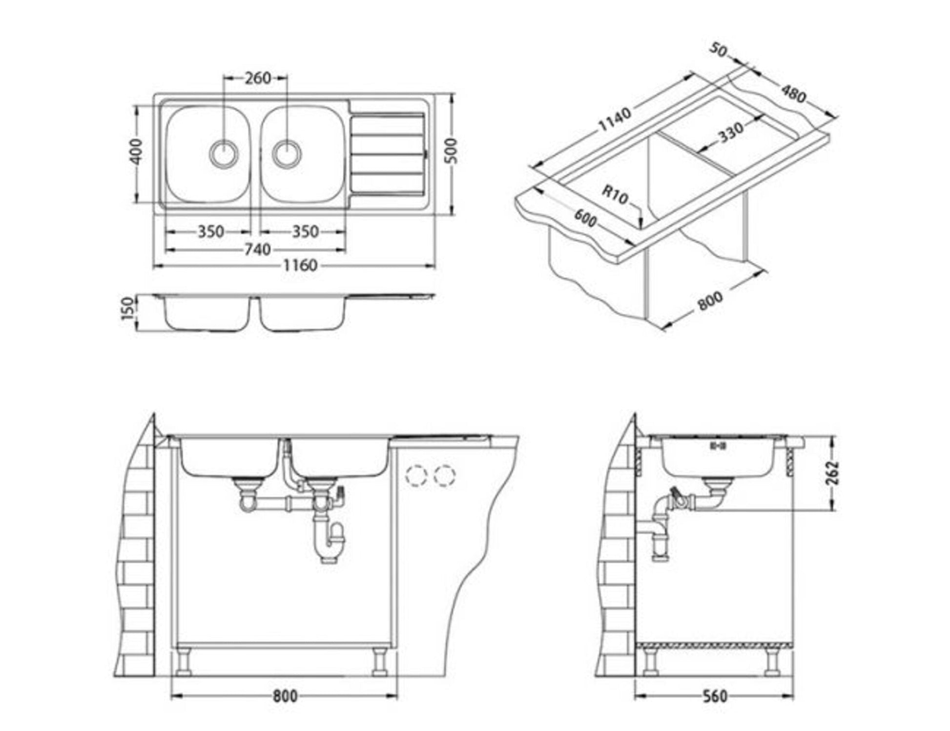 Alveus Line 100 Double Bowl Stainless Steel Sink 1149124N for 800mm Cabinet - The Tap Specialist