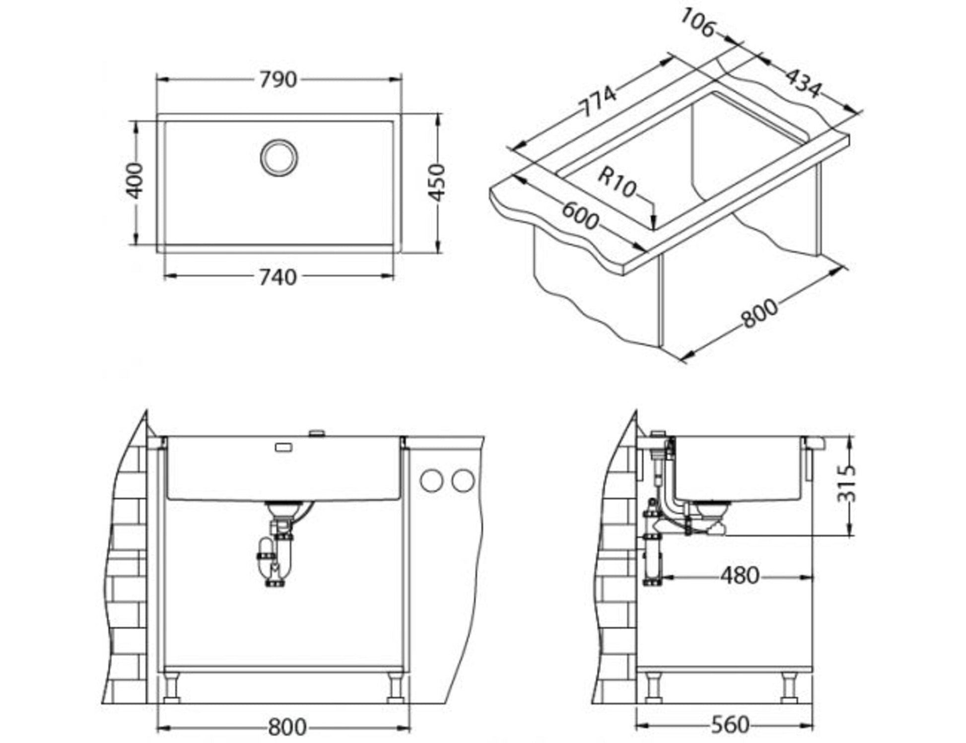 Alveus Monarch Quadrix 60 - Single Bowl Anthracite Sink 1122730N for 800 - 900mm Cabinet - The Tap Specialist