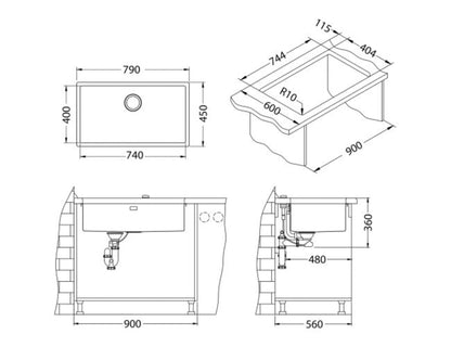 Alveus Monarch Quadrix 60 - Single Bowl Anthracite Sink 1122730N for 800 - 900mm Cabinet - The Tap Specialist