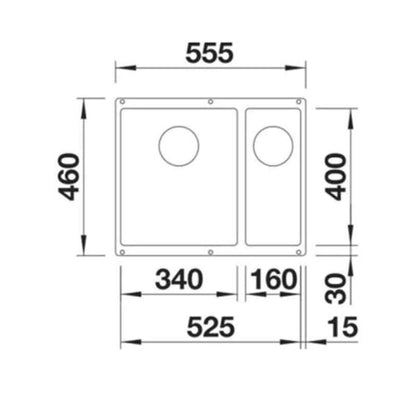 Blanco SUBLINE 340/160 - U LH Silgranit 2 Bowl Undermount Volcano Grey Kitchen Sink - 527345 - The Tap Specialist