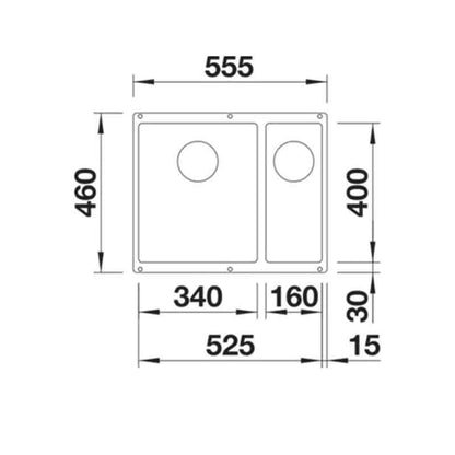 Blanco SUBLINE 340/160 - U RH Silgranit 2 Bowl Undermount Volcano Grey Kitchen Sink - 527346 - The Tap Specialist