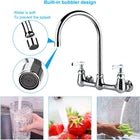 COOLWEST Commercial Wall Mount Faucet 8 Inch Center with 8"Gooseneck Swivel Spout 2 Handles Heavy Duty Brass Kitchen Sink Faucet Chrome Finish - The Tap Specialist