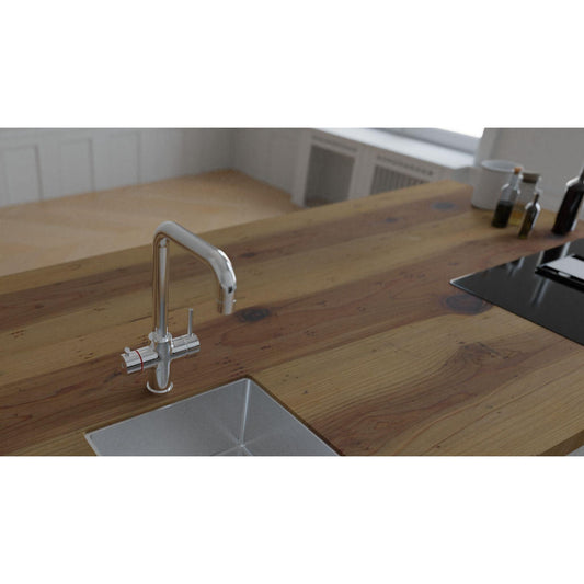 Ellsi 3 - in - 1 Instant Hot Water Tap Standard - The Tap Specialist CHROME lifestyle image on modern kitchen wooden worktop