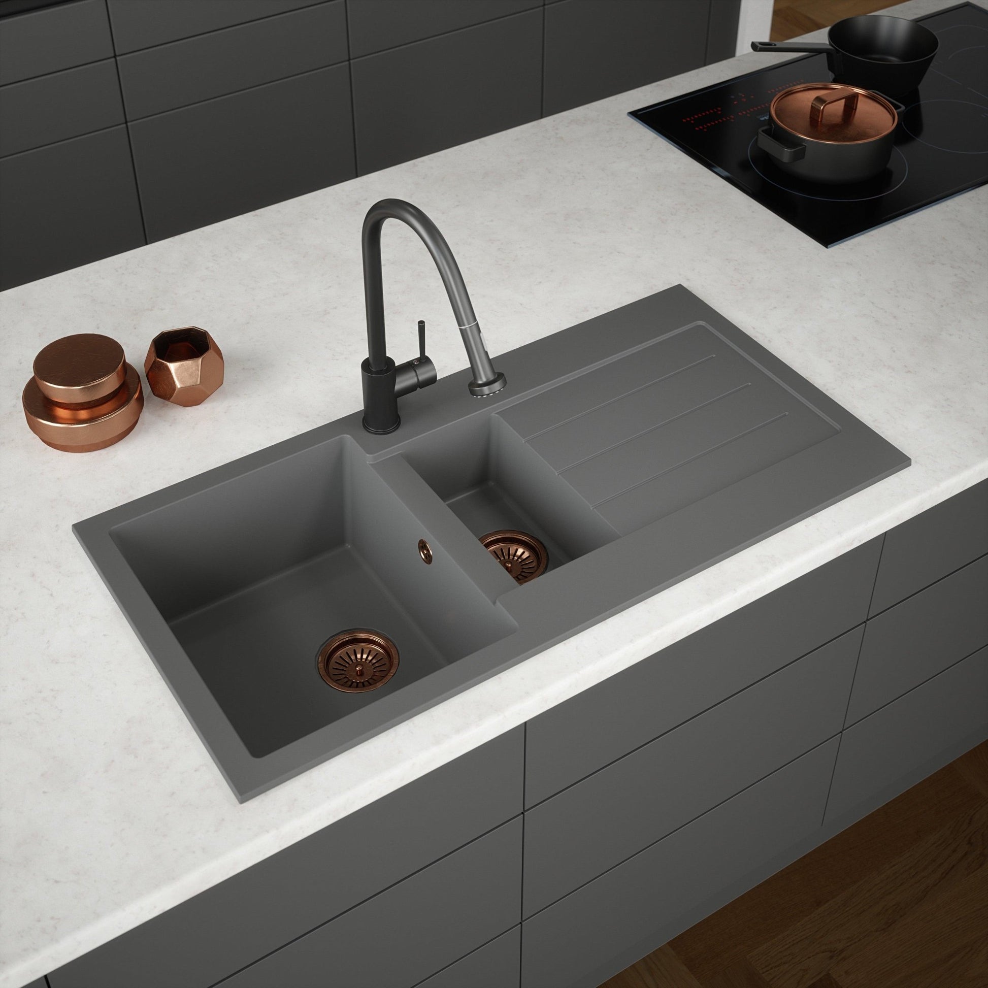 Ellsi Comite 1.5 Bowl Kitchen Sink and Drainer Left or Right Handed with Wastes and Overflows - The Tap Specialist