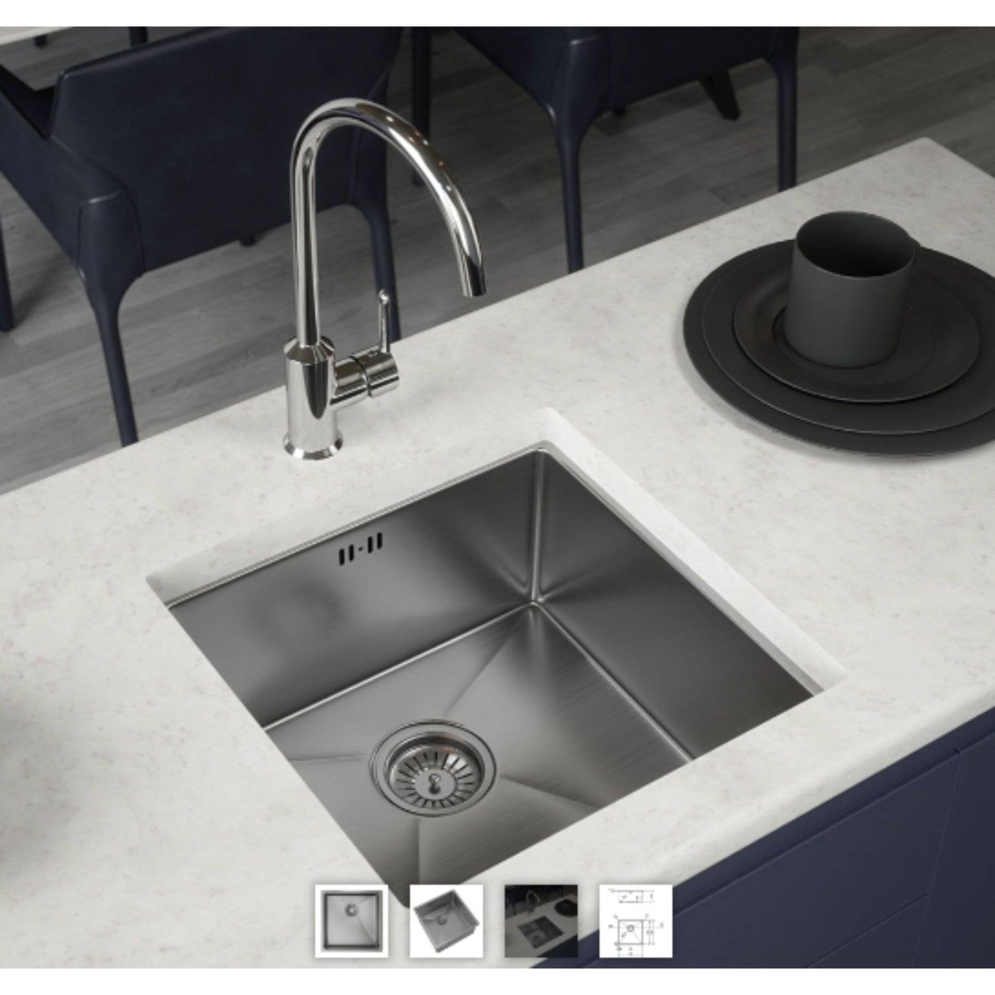 Ellsi Elite 1 Bowl Kitchen Sink Stainless Steel Inset or Undermount - The Tap Specialist