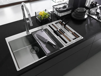 Franke Box Center BWX 220 54 - 27 RHSB Stainless Steel 1.5 Bowl Sink and Accessories - The Tap Specialist