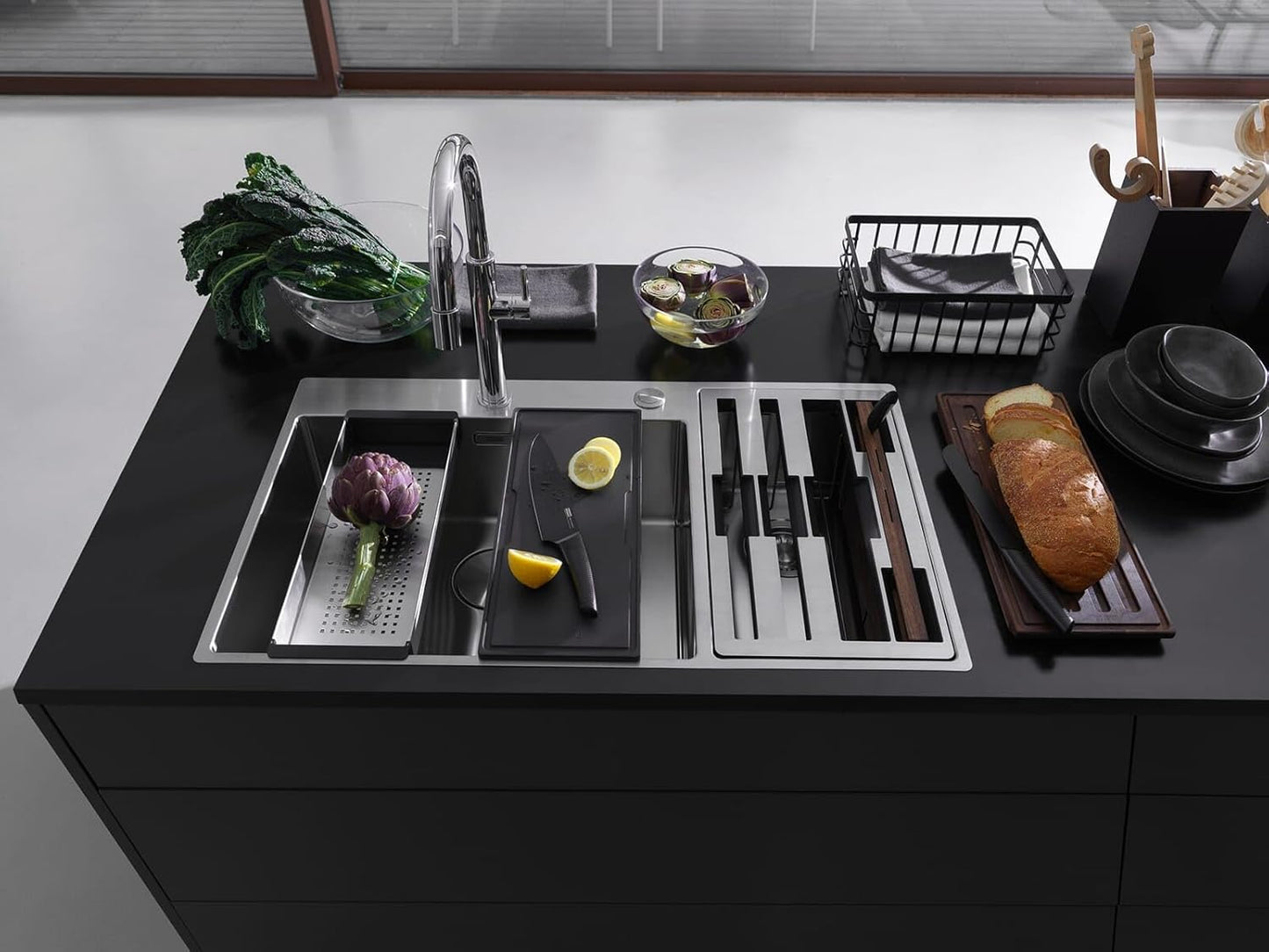 Franke Box Center BWX 220 54 - 27 RHSB Stainless Steel 1.5 Bowl Sink and Accessories - The Tap Specialist