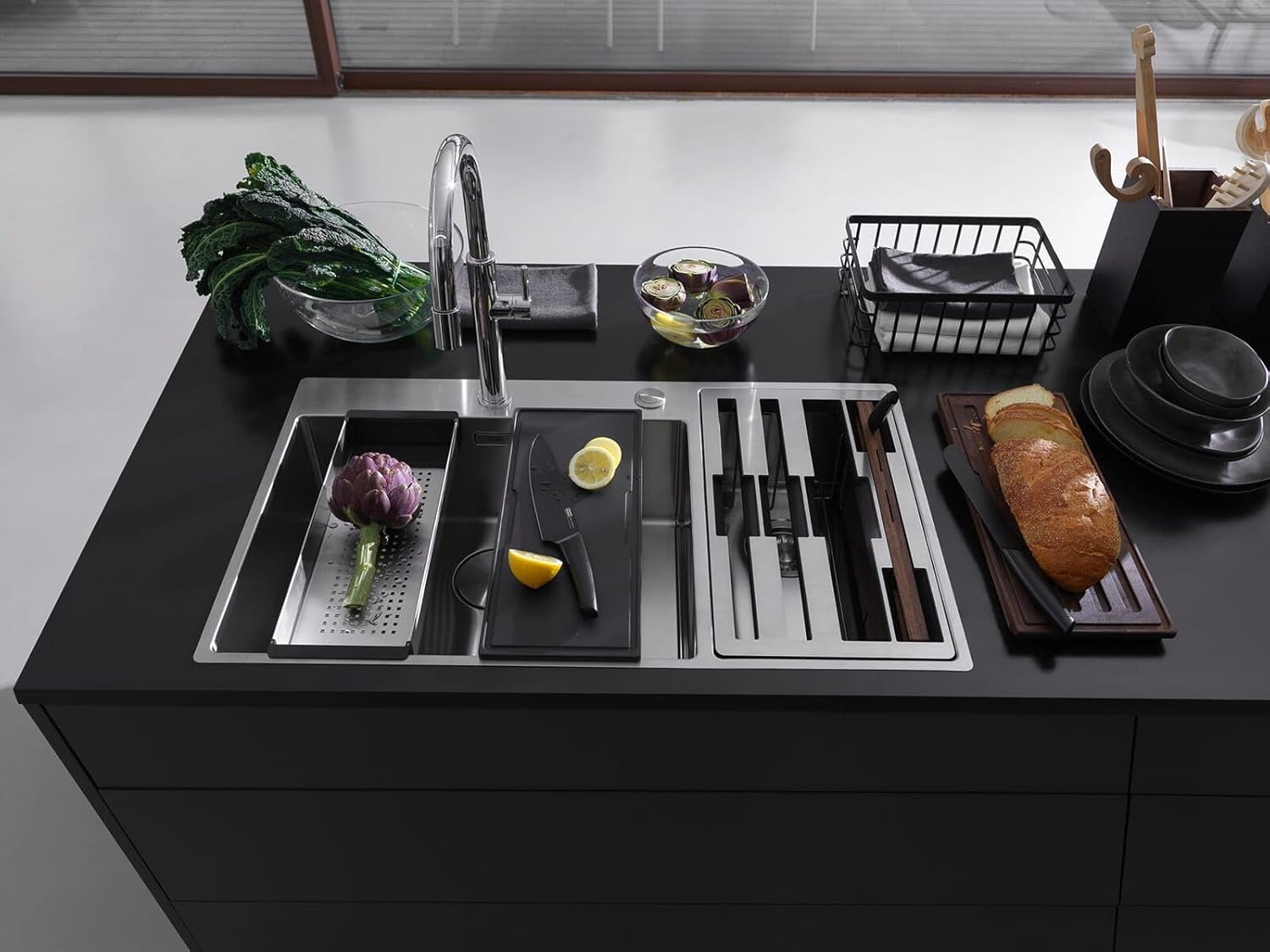 Franke Box Center BWX 220 54 - 27 RHSB Stainless Steel 1.5 Bowl Sink and Accessories - The Tap Specialist