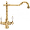 Franke Cotswold Twin Lever U Spout Swivel Brass Kitchen Tap 115.0689.617 - The Tap Specialist