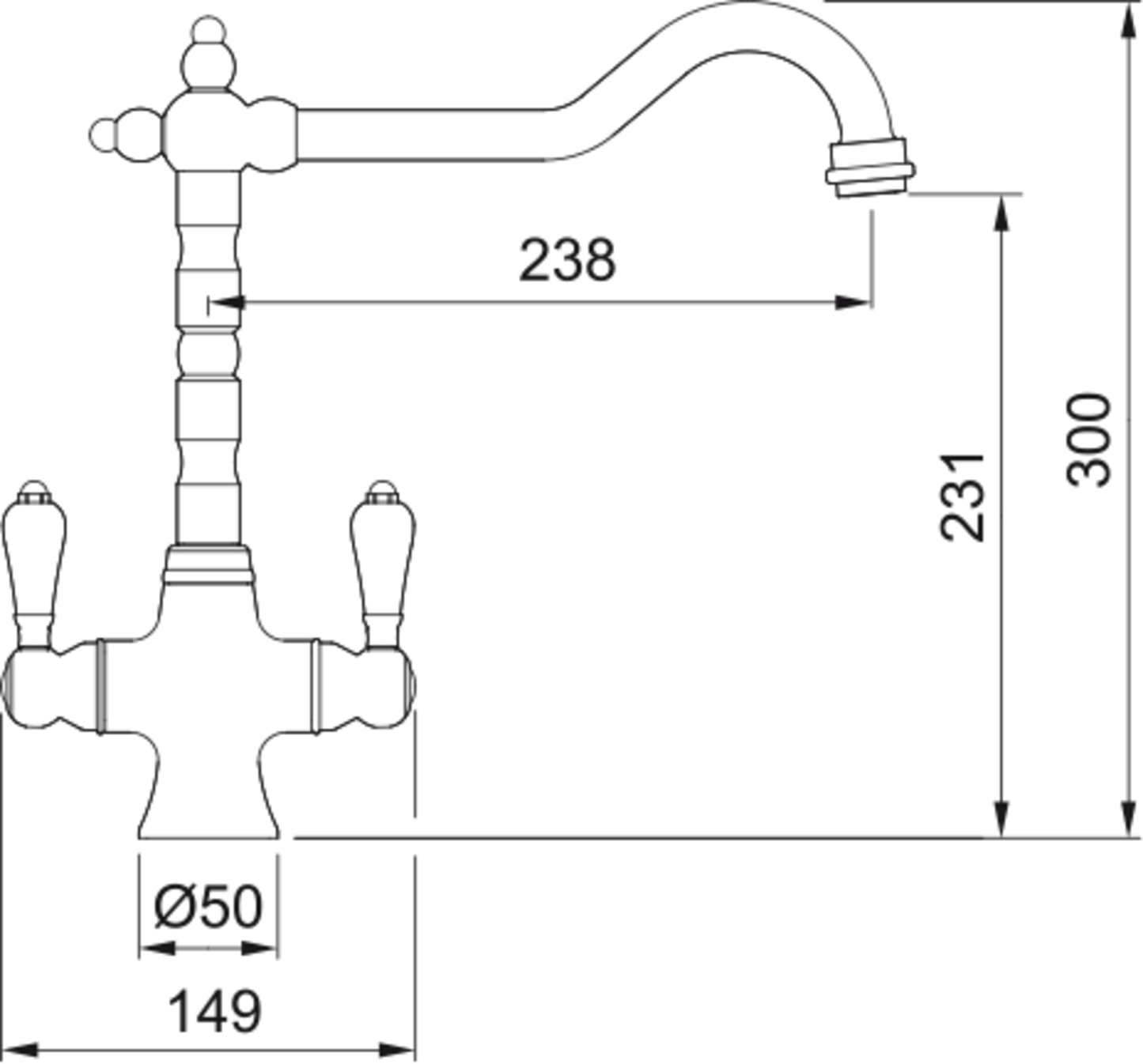 Franke Cotswold Twin Lever U Spout Swivel Brass Kitchen Tap 115.0689.617 - The Tap Specialist